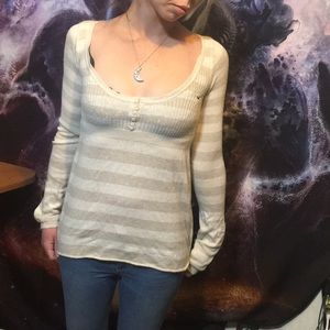 Cream striped Hollister sweater long sleeve flared